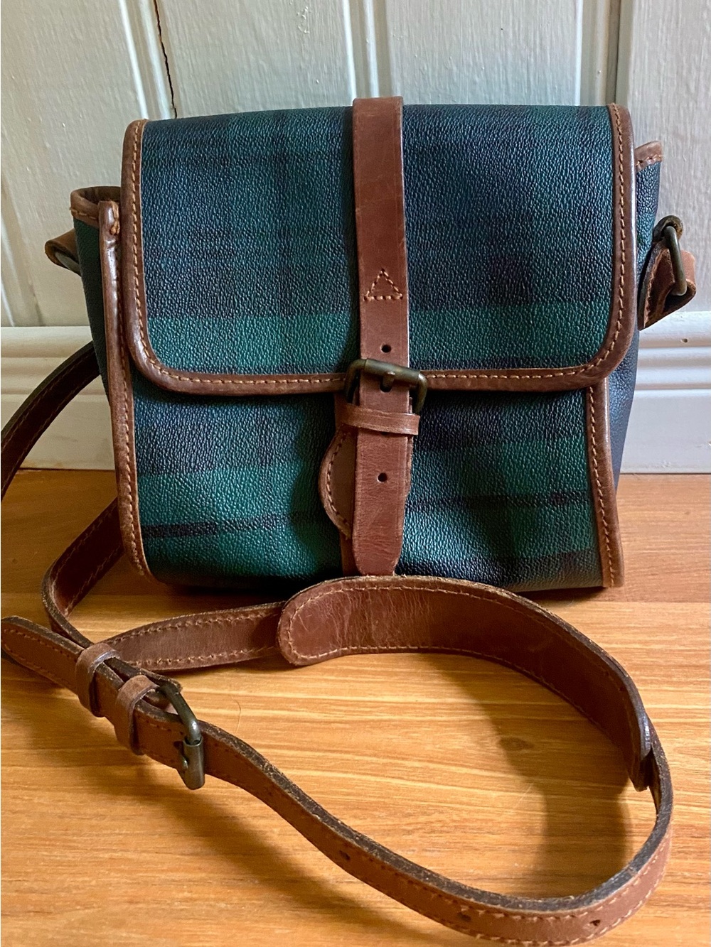 POLO RALPH LAUREN VINTAGE 90s tartan plaid leather crossbody purse